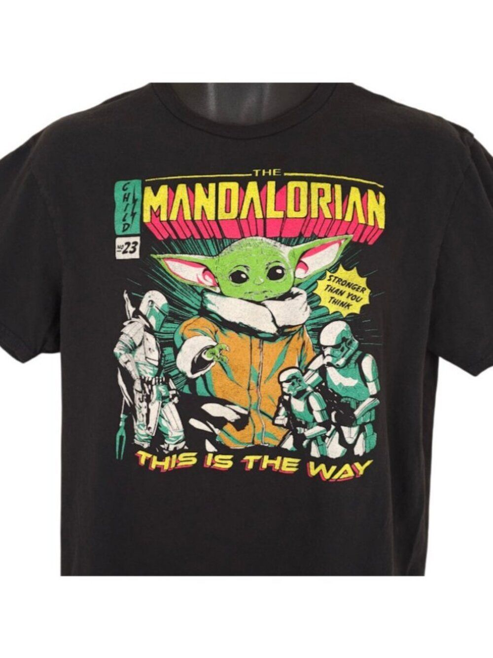 Star Wars The Mandalorian T Shirt Mens Size Large Black Grogu Comic Book Cover